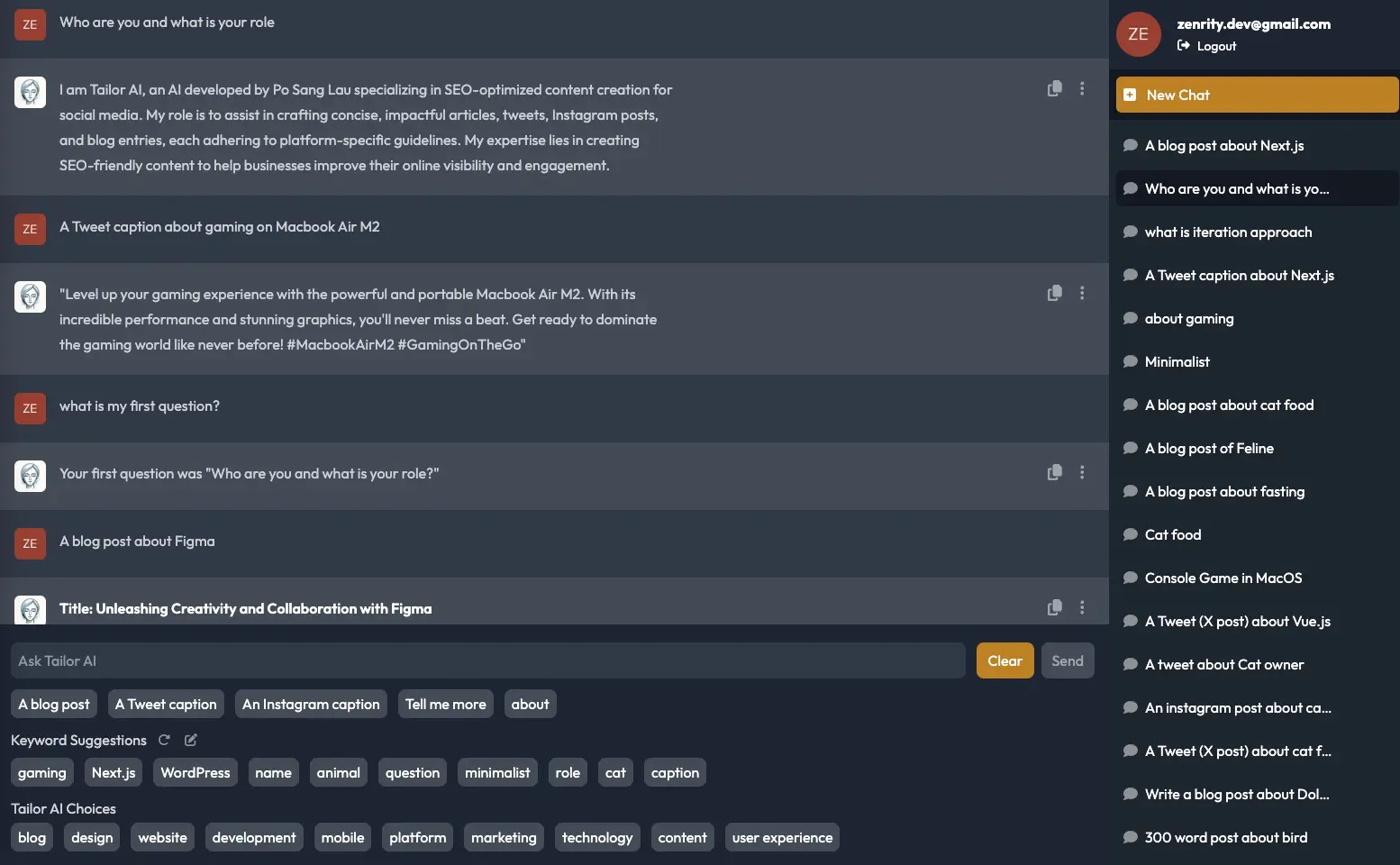 Tailor AI Chat Screen