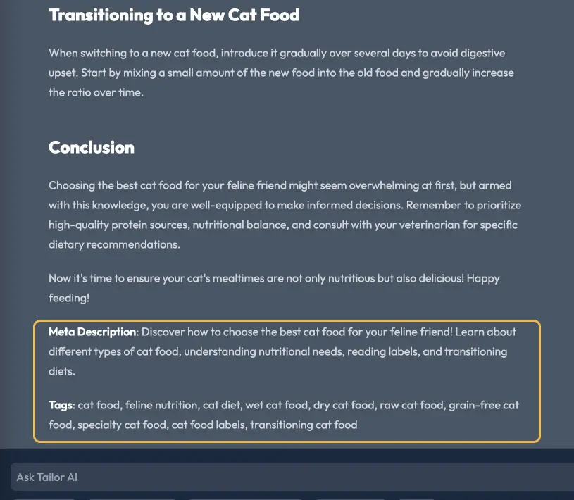 Tailor AI Meta Descriptions